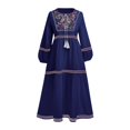 thumbnail image 1 of Vestido bohemio de manga larga con cuello redondo, holgado e informal, con bordado de flores para primavera Azul, 1 of 8