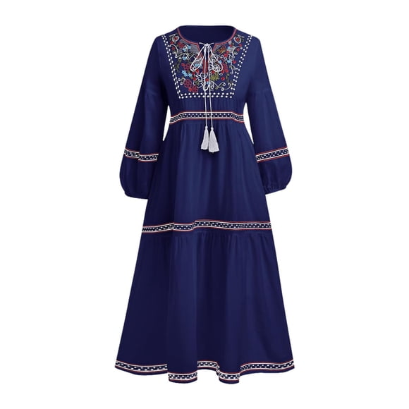 Vestido bohemio de manga larga para mujer Fernando de Lino y algodón azul