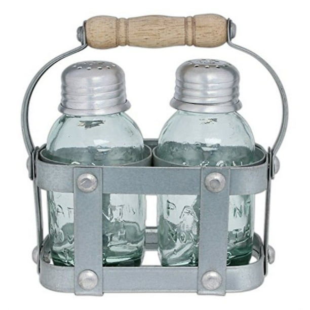 ctw home collection mason jar salt & pepper shakers with milk crate style caddy