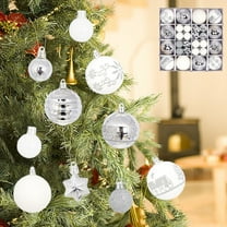 44 Pack Silver and White Christmas Tree Ornaments Set 2.36in Shatterproof Decorative Balls with Glitter Snowflakes Stars Stripes and Assorted Patterns for Holiday Party Seasonal Xmas Decor