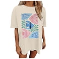 thumbnail image 3 of Oversized T Shirts for Women Short Sleeve Crewneck Graphic Tees Summer Casual Vacation Beach Tops Beige L, 3 of 5