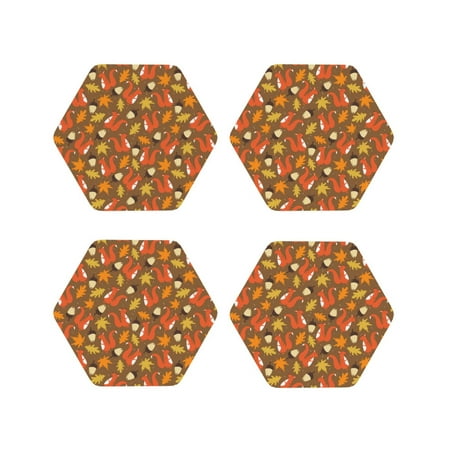 

Honeii Squirrel Maple pine nut Print Leather Coaster Set of 4 Ideal for Safeguarding Your Furniture from Drinks Spills and Effortless Cleanup-Hexagon