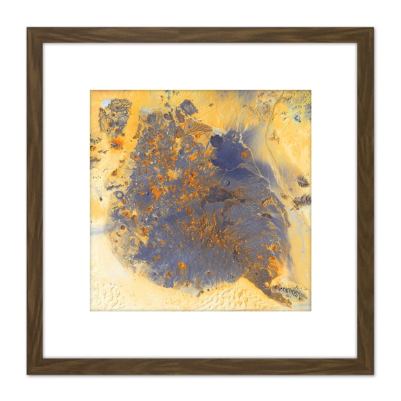 Watercolour Blue Yellow Drips 8X8 Inch Square Wooden Framed Wall Art Print Picture with Mount