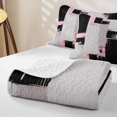 thumbnail image 4 of Castle Fairy Bohemian Geometric Block Quilt Full 3-Piece,Minimalism Vertical Streak Full Bedspread Sets,Black Pink Gray,1 Coverlet and 2 Pillowcases, 4 of 7