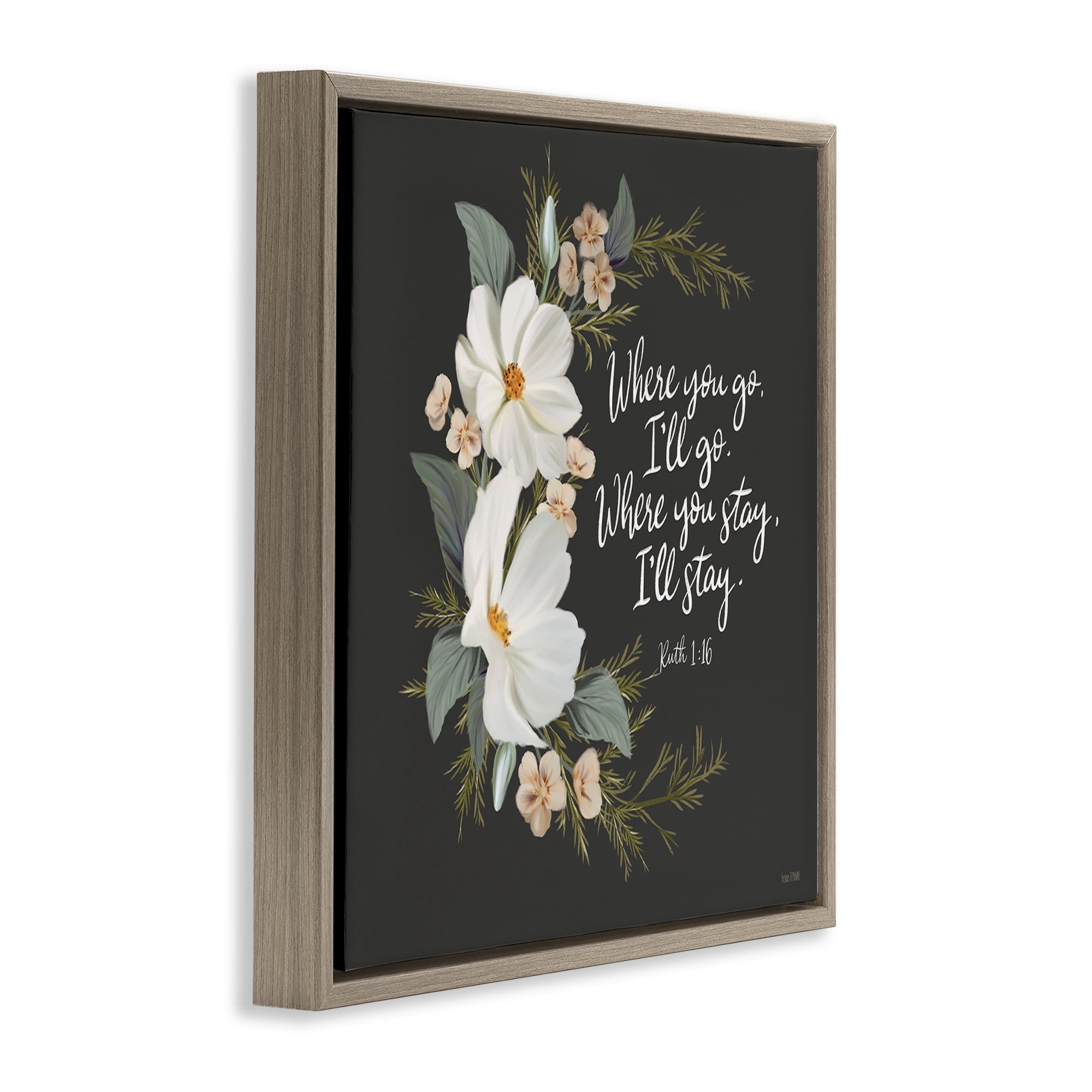 Stupell Industries Spiritual Scripture with Florals Plants & Flowers Painting Brown Floater Framed Canvas Art Print Wall Art, 25 x 25