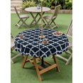 thumbnail image 5 of Outdoor Tablecloth with Umbrella Hole, Navy Blue Morocco Spillproof Waterproof Outdoor Table Cover, Modern Farmhouse Minimalist Plaid Patio Tablecloths for Party/Garden/Picnic, Round 54 inch, 5 of 9