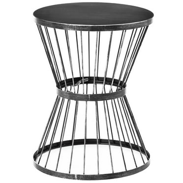 Canddidliike 16" Steel Patio Side Table with Hourglass Design, Garden End Table, Accent Table for Outdoor Indoor as Home, Yard Use, Black