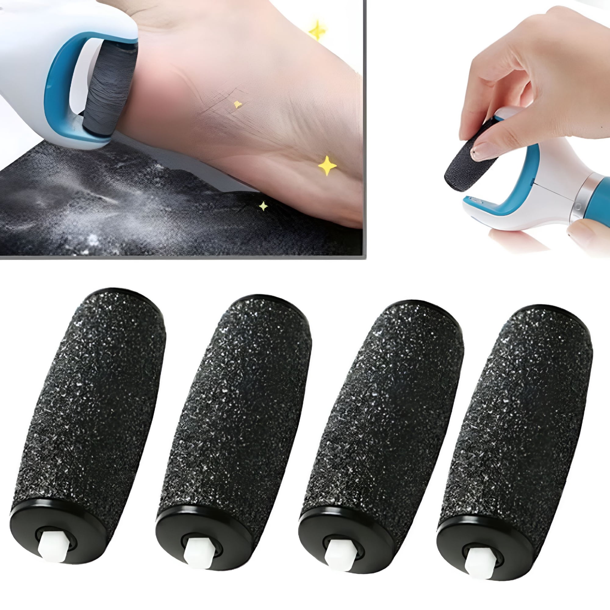 XIRQI 2026 New 4Pcs Coarse Replacement Refill Roller Head for Electric Pedicure Foot File Tools,For Home Use,Pedicure Care,Dry Skin Removal,Foot Exfoliation,Foot Care Treatment