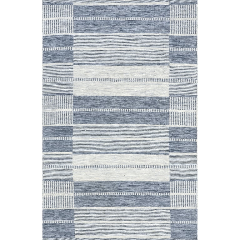 2' X 8' Blue and Gray Striped Indoor Outdoor Area Rug 2' X 8' Blue and Gray Striped Indoor Outdoor Area Rug