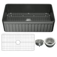 thumbnail image 2 of 33" x 18" Black Fireclay Farmhouse Single Bowl Kitchen Sink with Basket Strainer and Bottom Grid, 2 of 7