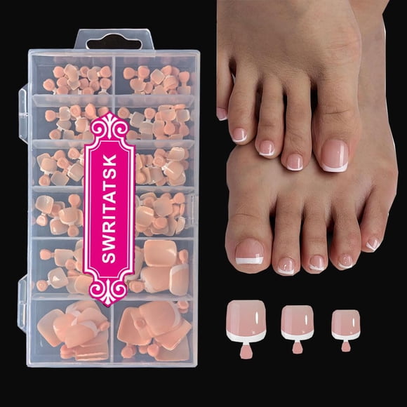 SWRITATSK Uñas postizas francesas para pies de 120 piezas, puntas cuadradas