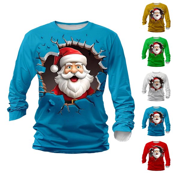 Christmas Shirts for Men Long Sleeve Relaxed Fit Casual Crewneck Funny Santa Claus Graphic Holiday Shirt