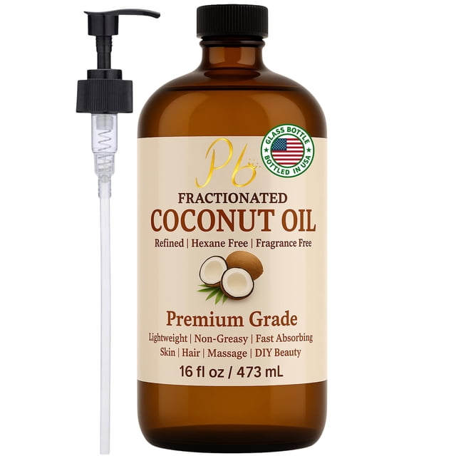 Aceite de coco fraccionado Pomberries, botella de vidrio de 473 ml