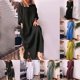 thumbnail image 4 of Women Cotton Linen Long Sleeve Maxi Dress Ladies Pocket Solid Baggy Kaftan Dress, 4 of 8