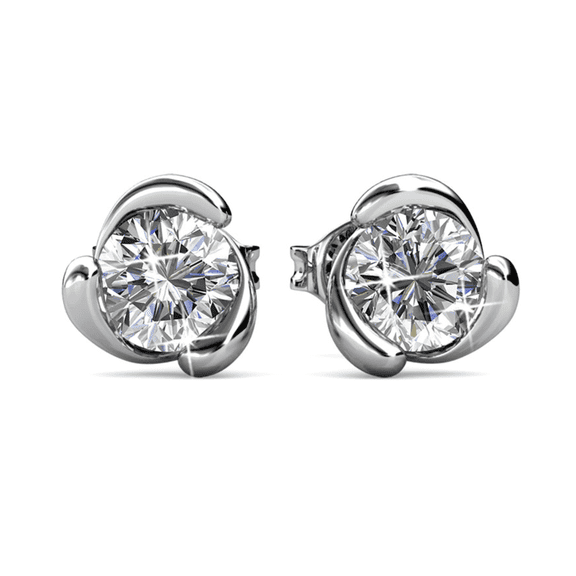 Cate & Chloe Harmony 18k White Gold Plated Stud Halo Earrings with Swarovski Crystals for Women