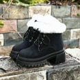 thumbnail image 5 of Womens Winter Boots Lace up Platform Lug Sole Chunky Heel Suede Round Toe Warm Short Snow Booties, 5 of 7