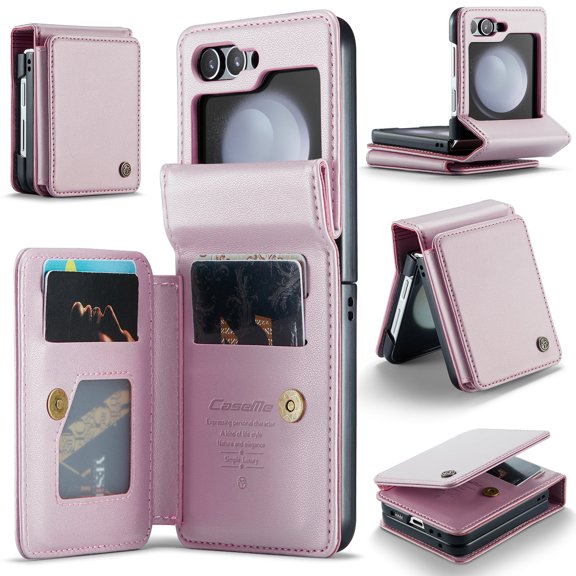 Decase for Samsung Galaxy Z Flip7 Wallet Case with Card Holder, RFID Blocking Credit Slots Kickstand Shockproof Phone Cover for Women Men,Pink