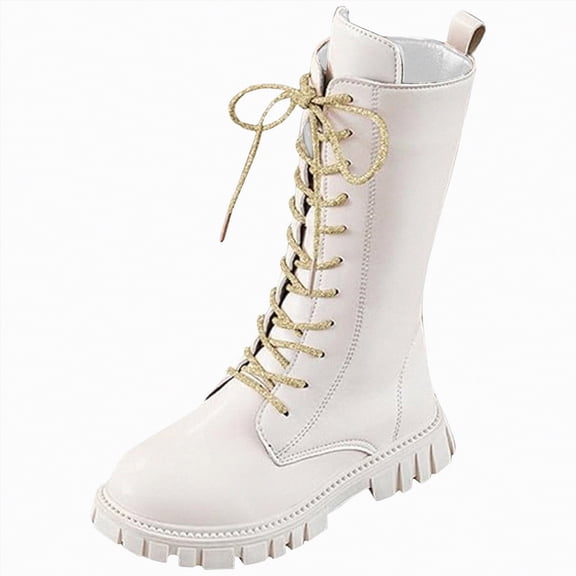 CAICJ98 Girl Boots Knee High Zip Up Lace Up Outdoor Booties Winter Fashion Combat Boots Long Leather Horse Riding Boots Kids (Little Kid/Big Kid),13.5