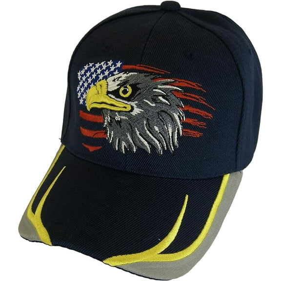 American Flag and Eagle Baseball Cap with Embroidered Bill (Navy/Gray)
