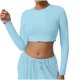 thumbnail image 1 of JGGSPWM Chandails Courts à Manches Longues pour Femmes Entraînement Vêtements de Base pour Femmes Ajustés Ajustés Unis Col Rond Mignons Chandails de Yoga Bleu TG, 1 of 6