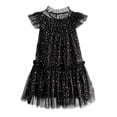 thumbnail image 1 of Rhuody Robe pour Filles Col Rond Tout-Petit Manches Volantées Étoile Lune Robe à Paillettes Danse Fête Volants Robe d'Été Tenue de Base Noir 8-9 Ans, 1 of 6