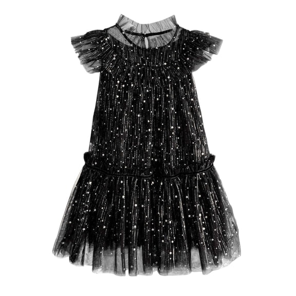 RMGVDSD Toddler Girl Dresses Girls Tulle Dress Ruffles Sleeve Star Moon Sequin Dress Birthday Party Princess Dresses Kids Clothes 2-3 Years