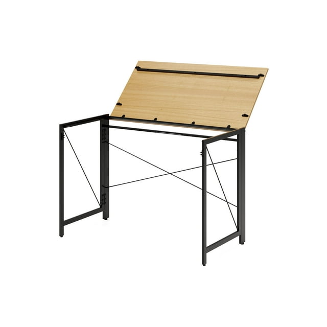 Solutions d'Espace Bureau Pliant en Métal de 43 Pouces pour Bureau à Domicile Noir/teck
