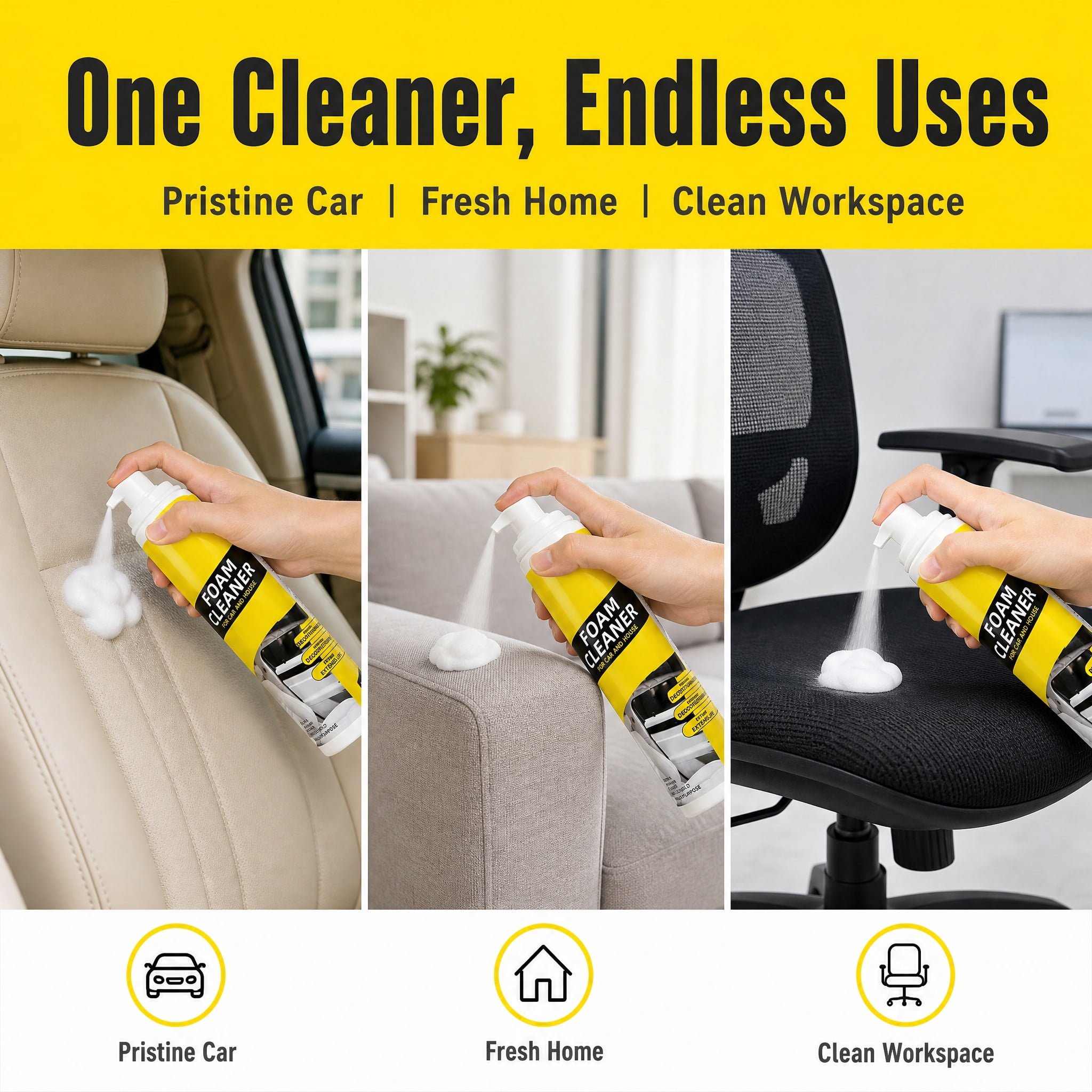 Qifor 4-in-1 Multi-Enzyme Multi-Purpose Foam Cleaner, All Purpose Car Interior Detailer Spray for Auto Detailing, Fabric Car Seats, Home & Office, No Residue Deep  Foam Cleaner