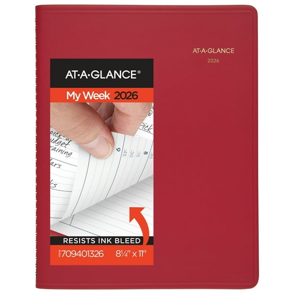 AT-A-GLANCE 2026 Weekly Appointment Book Planner Red Large 8 14 x 11 - Weekly