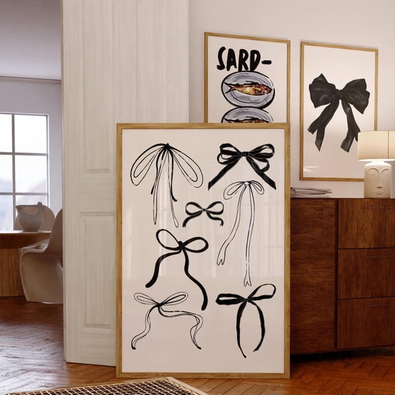 Dark Coquette Room Decor, Black Bow Ribbon Wall Art Print, Retro French Poster, Dorm Room Aesthetic, Moody Coquette Prints Home Decor #174, Unframed Poster Size 8x12