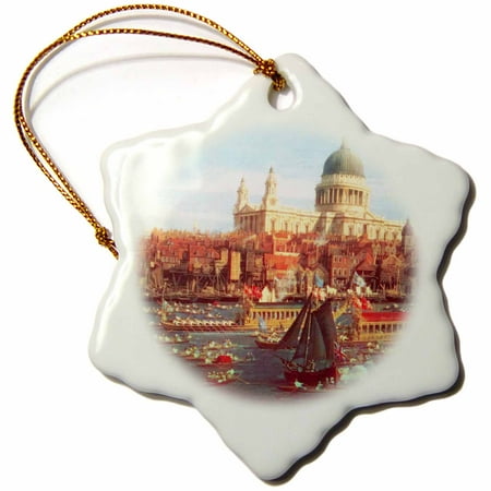 Christmas Jumper Day London 3dRose The River Thames with St. Pauls Cathedral on Lord Mayors Day by Canaletto 1747 England London art, Snowflake Ornament, Porcelain, 3-inch ()
