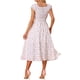 thumbnail image 3 of Vestido largo con cuello cuadrado y cintura elástica de flores para mujer Inspire Chic S Blanco, 3 of 6