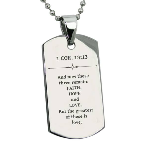 Tioneer Stainless Steel Faith Hope Love 1 Corinthians 13:13 Dog Tag Pendant Necklace