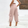 thumbnail image 3 of Lmueinov Women's High Waist Cargo Capri Pants, Drawstring Adjustable Hem Casual Outdoor Trousers with Multi Pockets, Loose Fit Daily Wear Pants S-2XL, 3 of 4