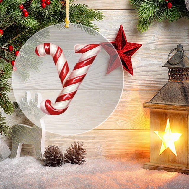 Ornements d'Alphabet pour Arbre de Noël, 26 Lettres de Canne à Sucre Initiales Pendentif, 26 Lettres Décoration d'Arbre de Noël Pendentif, Décorations Rouges Monogramme Personnalisées pour Cadeaux d'Arbre de Noël Diy