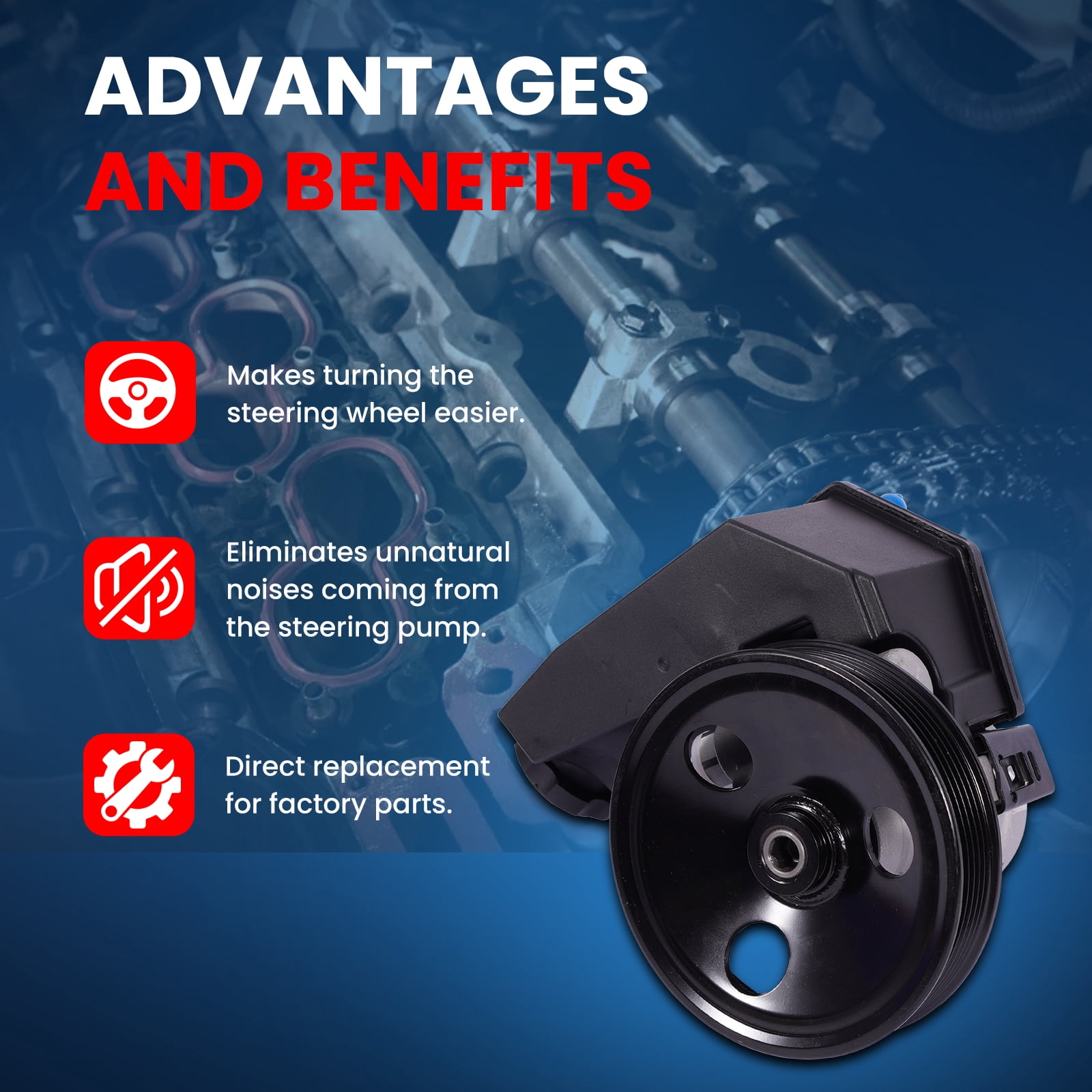 MOCA AUTOPARTS Power Steering Pump w/ Pulley Fit for 1996-2001 Jeep Cherokee 4.0L & 1997-2003 Jeep Wrangler 4.0L