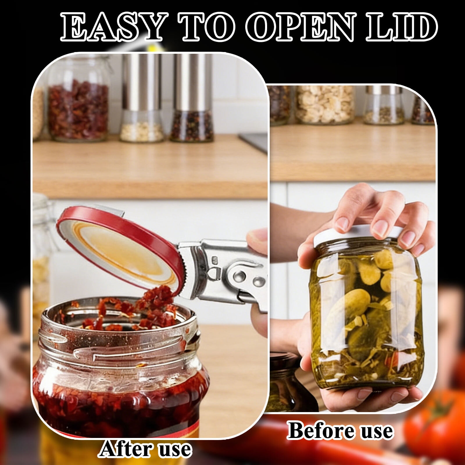 New Adjustable Stainless Steel Jar Opener, Multifunctional Jar Lid Opener for Weak Hands, Stainless Steel Can Opener Jar Lid Gripper Bottle Opener for Various Cap Kitchen Gadgets Accessories