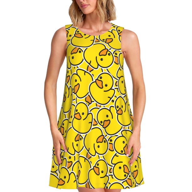 Disketp Ducky Cartoon Animal Yellow para Vestido sin Mangas para Mujeres, Vestidos de Verano para Mujeres, Casual y Holgado para la Playa