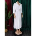 thumbnail image 4 of AURA Women’s Midi Dress V Neck High Waist A Line Three Quarter Sleeve With Belt S XXXL, 4 of 8