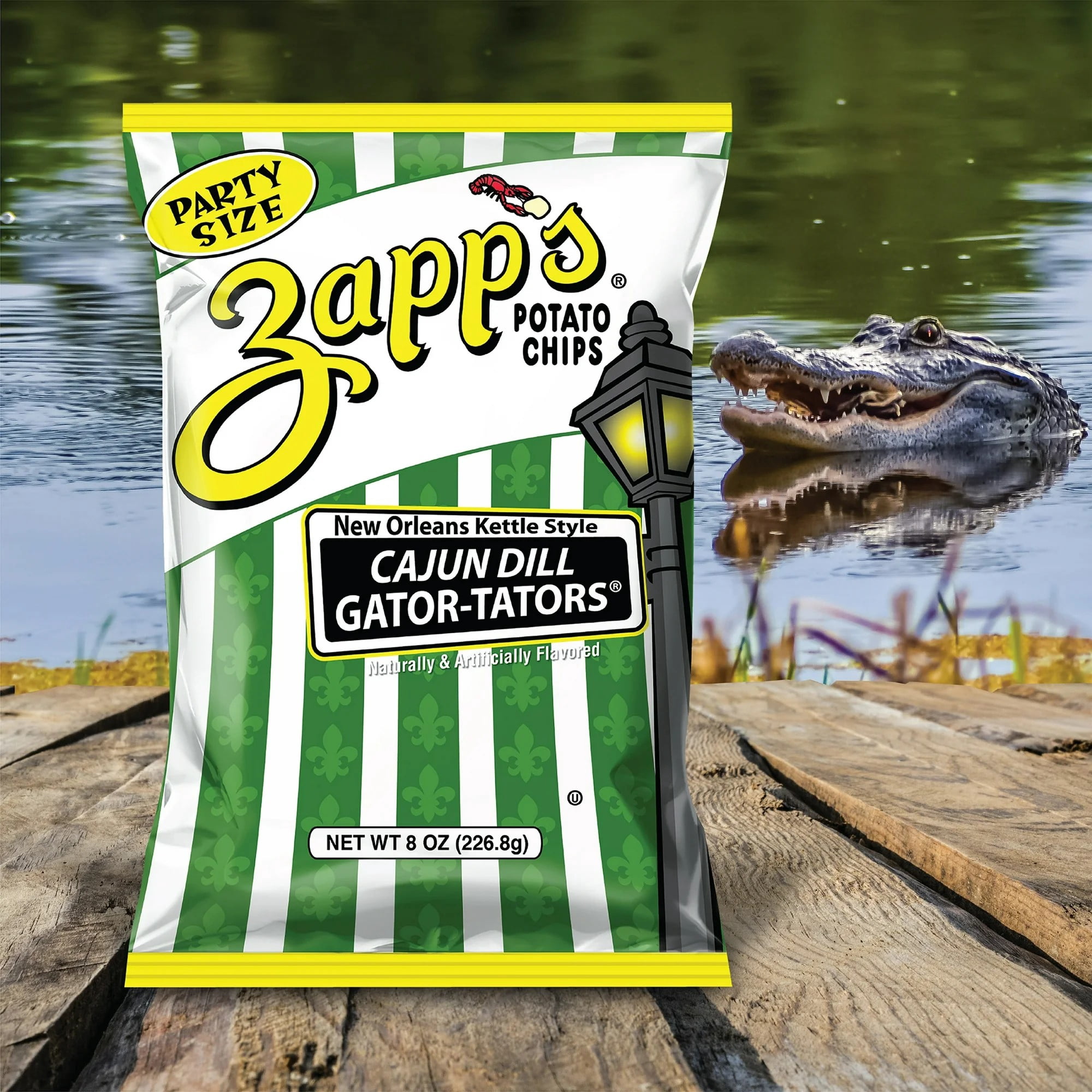 Zapp’s Cajun Dill Gator-Tators New Orleans Kettle Chips, 8 oz (9 Count)