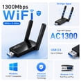thumbnail image 4 of Atzeste AC1300 USB WiFi Adapter for PC, 1300Mbps Dual 5Dbi Antennas 5G/2.4G Wireless Network Adapter, MU-MIMO WiFi Dongle, for Desktop PC Laptop Windows 11/10/8.1/7/XP, 4 of 6