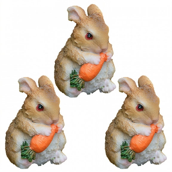 ICERUN 3Pcs Garden Statues,Resin Little Rabbit Eating Carrot Sculpture Garden Art,Rounded Form Bunny Yard Decorations Outdoor,Style1