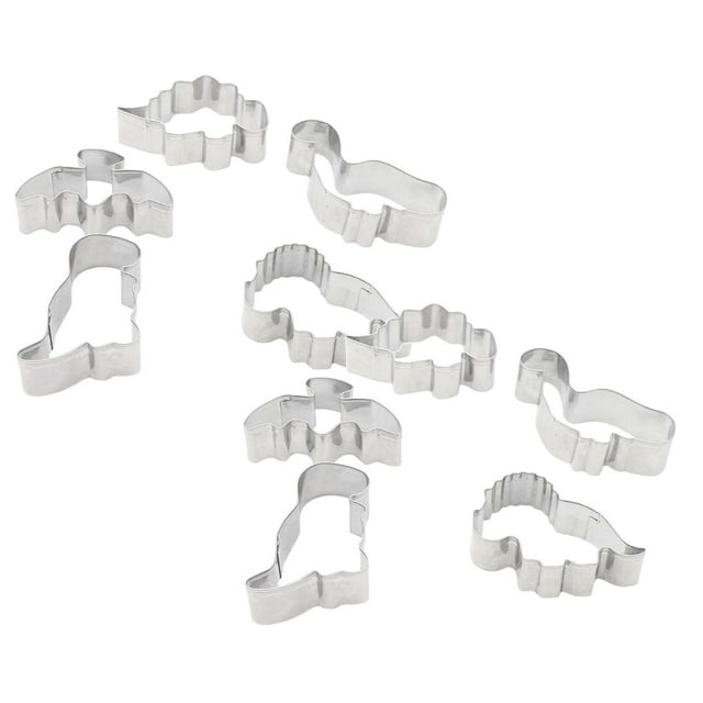 Oleegame 2PC Picnic Trays For Food Cake Stainless Steel Shaped Dinosaur Baking Sugarcraft Cookies Kitchen,Dining Bar Silver