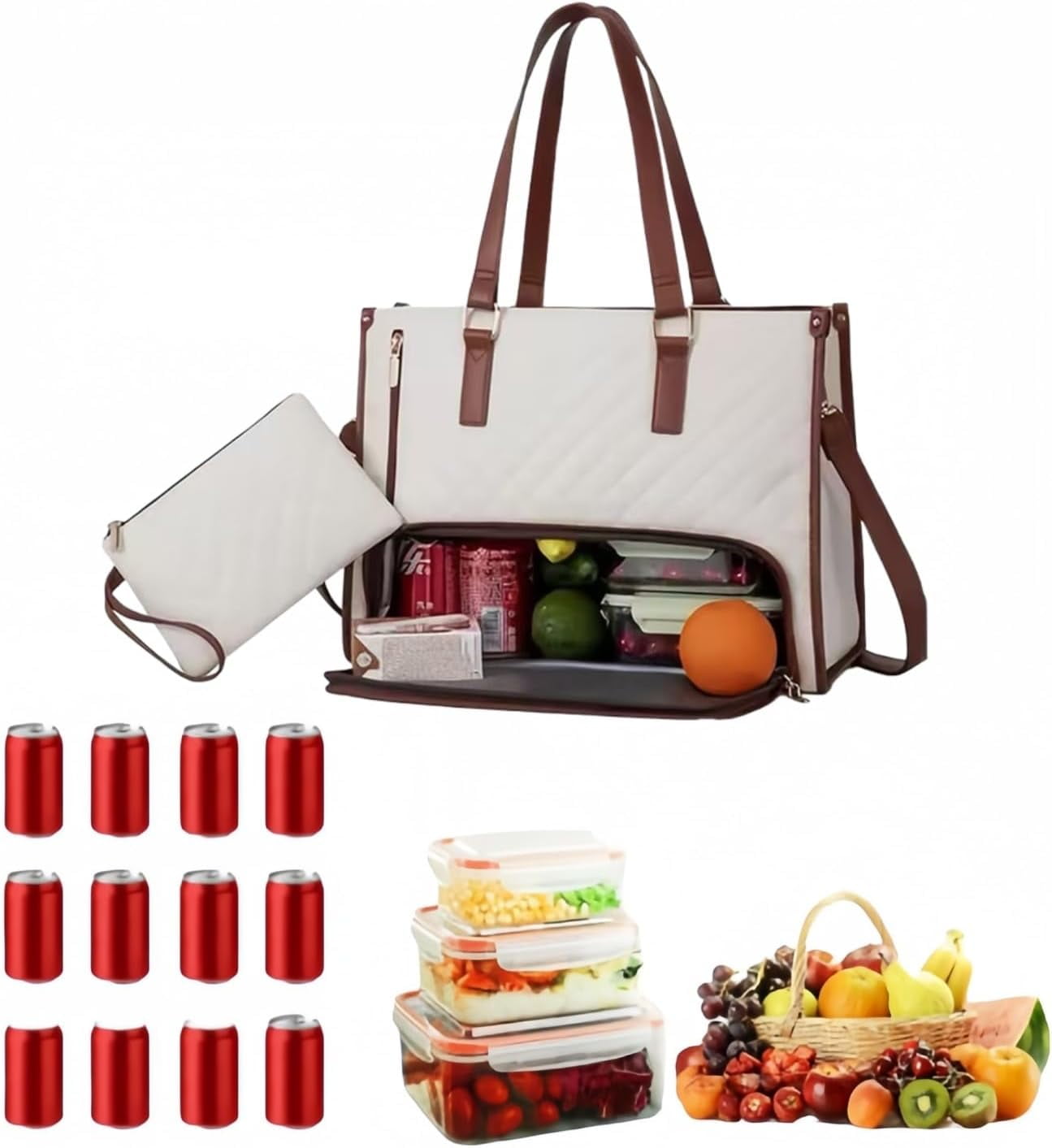 2 in 1 Tote Bag Lunch Bag Combo for Women with 15.6 Inch Laptop Compartment, Insulated Leakproof Meal Carrier for Office Commutes, Business Travel, and Everyday Use