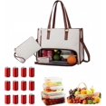 thumbnail image 6 of 3 in 1 Tote Bag for Women Lunch -Insulated Compartment,Quilted Large Capacity Computer Handbag with Purse for Business,Removable Lunch Bag for Business,Work, Travel, Office(Khaki), 6 of 10
