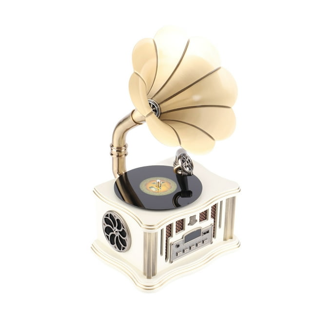 Vintage Gramophone Vintage BT Speaker, Type C Rechargeable BT5.0 Mini Retro Phonograph Speaker with FM Function, Suitable for Home Decor Party Birthday