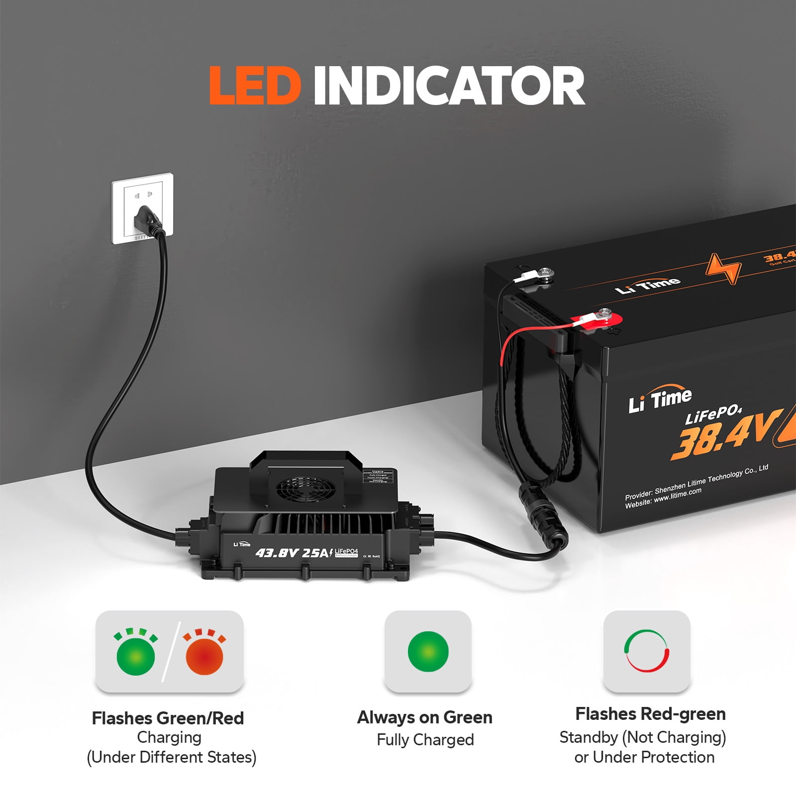 LiTime 43.8V 25A Lithium Battery Charger for 36V(38.4V) LiFePO4 Lithium Battery, IP65 Waterproof Wide Applications for Golf Cart, RV, 36V Trolling Motor