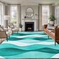 thumbnail image 2 of 5x7 Area Rugs, Turquoise Stripes Non-Skid Rubber Backing Large Rectangle Rugs - Living Room Bedroom Home Office, Vintage Farmhouse Ripple Texture Art Indoor Floor Mat Carpets Washable Rug, 2 of 9