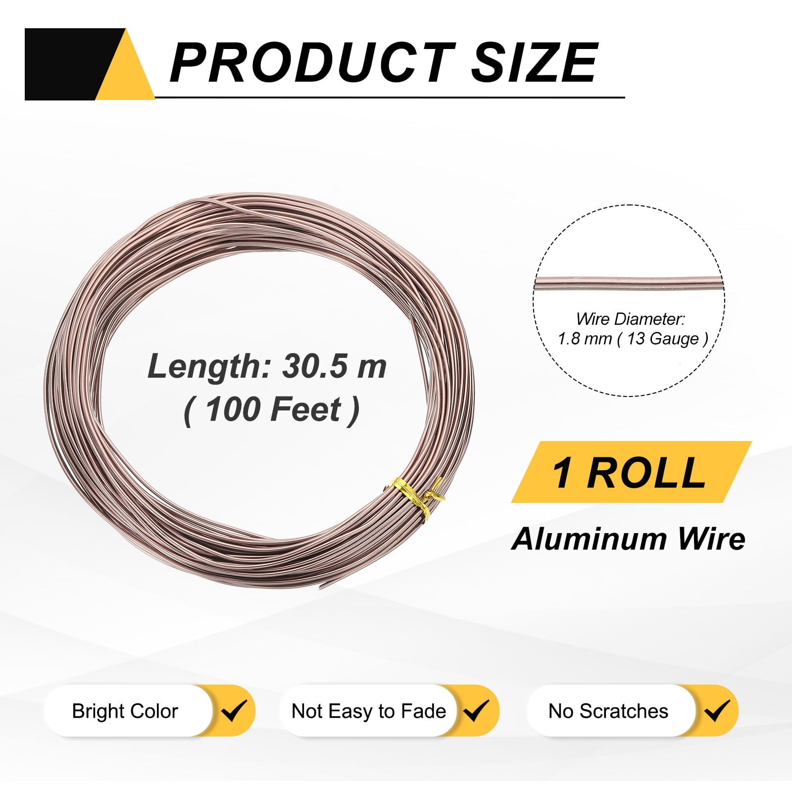 Uxcell 13 Gauge 1.8mm Aluminum Wire, 100 Feet Bendable Metal Craft Armature Wire, Brown