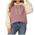 thumbnail image 2 of ZunFeo Oversized Pink Color Block Hoodie for Women - Cable Knit Raglan Sleeve Pullover,Size 2XL, 2 of 6